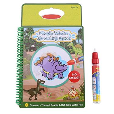 Imagem de livros de desenho de água reutilizáveis,Livros de colorir sem bagunça para crianças, placa de pintura de doodle de água com caneta, brinquedos de presente para crianças, meninas, meninos(dinosaur)