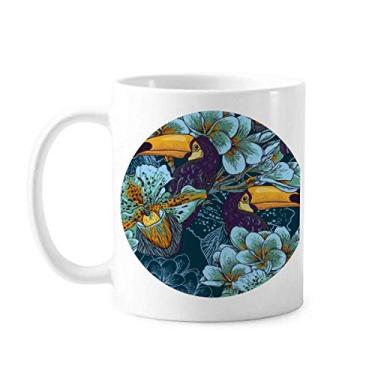 Imagem de Caneca de cerâmica de porcelana de café com padrão contínuo de pássaro de orquídea