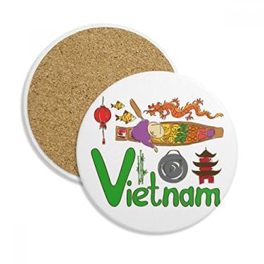 Imagem de Caneca de porta-copos com símbolo nacional do Vietnã para proteção de mesa, pedra absorvente