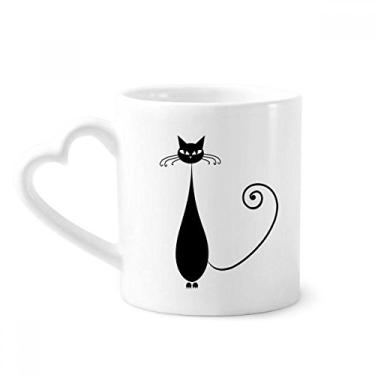 Imagem de Adorável caneca de cerâmica com desenho de animal amante de gato preto copo de coração de vidro