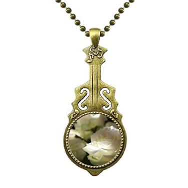 Imagem de DIYthinker Colar de rosas brancas de tamanho grande escuro com pingente de música de guitarra antiga