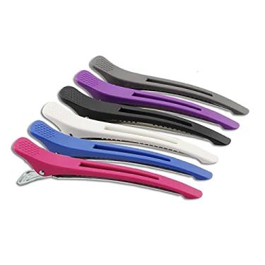 Imagem de 6 peças/conjunto de presilhas de cabelo pin-up de plástico com aba de pato para divisão de cabelo – Pulseira de silicone profissional antiderrapante clipes de salão DIY acessórios grampos de cabelo para mulheres, Plastic & Metal Duckbill