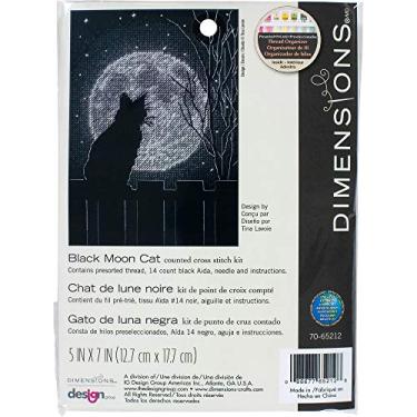 Imagem de DIMENSIONS Kit de ponto cruz 70-65212 Black Moon Cat Counted Cross, 14 unidades de pano Aida preto, 14 x 18 cm