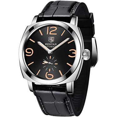 Imagem de BY BENYAR Relógio masculino analógico mecânico automático com pulseira de borracha BY5174, Preto, prata, preto