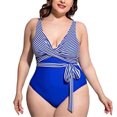 Imagem de Maiôs plus size com suporte para mulheres maiô esportivo feminino 2023 novo maiô sexy tamanho grande adulto, Azul, 4G