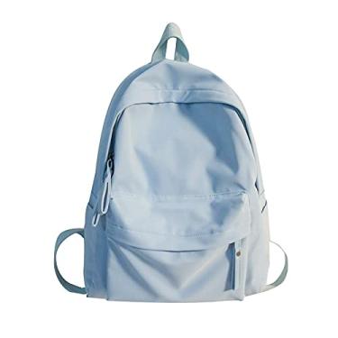 Imagem de Mochila de Nylon Cor Sólida Grande Capacidade Bonita Tablets Laptop Bolsa de Ombro Adolescentes Mochila Escola Acampamento Presentes Femininos (azul)
