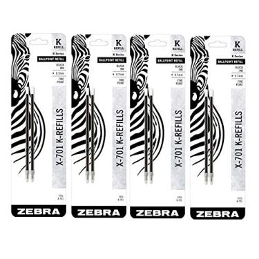 Imagem de Zebra Pen Recargas Para Canetas Esferográficas Recargas K Para X-701. 0.7 Mm Tinta Preta Pacote Com 4. 8 Recargas No Total