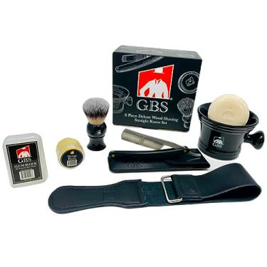 Imagem de GBS "Shave Ready" Madeira lâmina reta + Shaving Conjunto Completo Beard / - caixa de presente - caneca, Sabão Natural, escova, bloco de Alum, Strop e colar! Para o Formado final Old Experience Wet barbear
