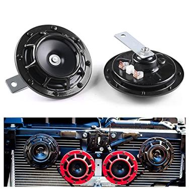 Imagem de Buzina de ar super alta vermelha/preta Hella Super Loud Kit de buzina elétrica compacta de tom de explosão 12V 115DB para carro de motocicleta 2 peças/conjunto kit de buzinas de trem (cor: preto, tamanho: 12V)
