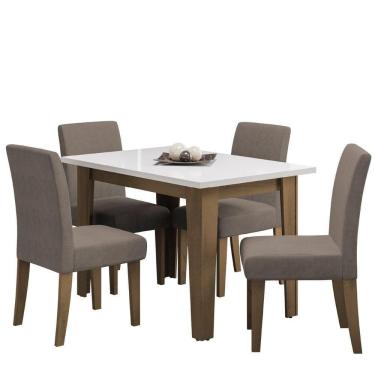 Imagem de Conjunto De Mesa Sala De Jantar Miami Com 4 Cadeiras Trieste Suede 1,20m Cedro / Off White / Mascavo
