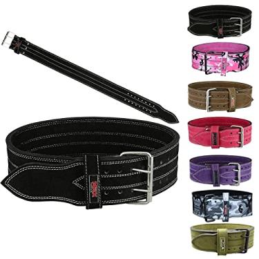 Imagem de Cinto de couro MRX Powerlifting 10 mm de largura e 10 mm de espessura, cintos de musculação com suporte traseiro e fivela de aço com 2 garras preta (grande)