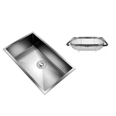 Imagem de Cuba Inox Cozinha Sobrepor E Embutir 50x40cm. Com Escorredor