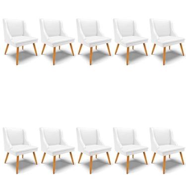 Imagem de Kit 10 Cadeiras Estofadas Para Sala De Jantar Pés Palito Lia Sintético Branco - Ibiza