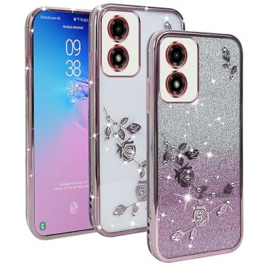 Imagem de XINYEXIN Capa transparente com glitter para Motorola Moto G04, capa protetora ultrafina e portátil à prova de choque - ouro rosa