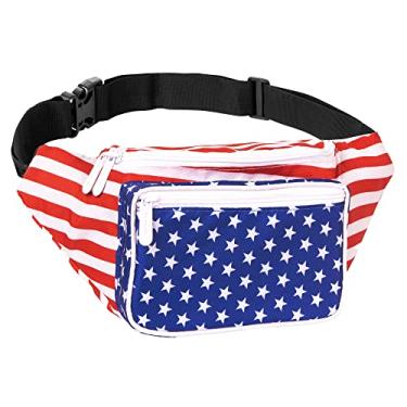 Imagem de Pochete com cinto – bolsa transversal para homens ou mulheres – mãos livres, impermeável, grande, bolsa para caminhadas, corridas e viagens, Bandeira americana com estrelas e listras v2, One_Size