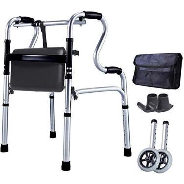 Imagem de Estrutura de banheiro para idosos Andarilho, rolo de alumínio leve, dobrável para idosos com assento, andador dobrável com corrimão de vaso sanitário, o presente mais adequado, cinza, Spac (Gris)