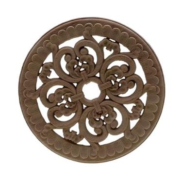 Imagem de Apliques decorativos de madeira esculpida em madeira redonda, apliques florais, móveis de madeira, armário, guarda-roupa, espelho, decoração de casa (Size : 15cm/5.9inch)