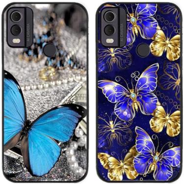 Imagem de 2 pçs linda borboleta impressa TPU gel silicone capa de telefone traseira para Nokia (Nokia C22)