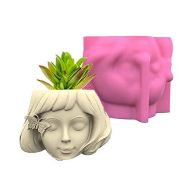 Imagem de Grainrain Moldes de silicone para vasos de flores 3D Luky Girl, suculentas, moldes de concreto, faça-você-mesmo, gesso, cimento, argila, resina, artesanato, decoração de casa (C168)