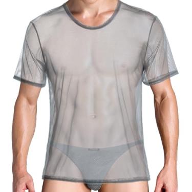 Imagem de HASWECHYS Camiseta masculina de malha transparente plus size para mostrar a camiseta respirável muscular, 1 cinza, 3G