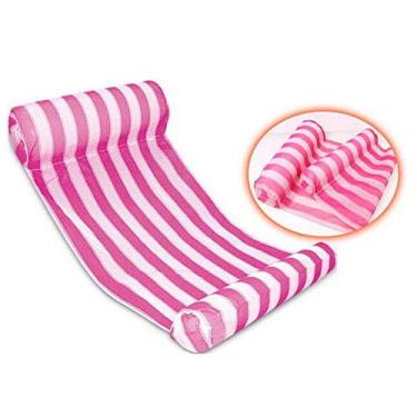 Imagem de QIROG Cama flutuante às riscas rede de água espreguiçadeira colchão insuflável de ar piscina de férias de verão praia Drifter-Pink