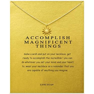 Imagem de LANG XUAN Cartão de mensagem ouro delicado em camadas bússola colar pingente amizade borboleta sol boa sorte elefante pingente fé corrente colar para mulheres presente menina, Metal, não conhecido