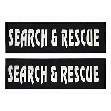 Imagem de Adesivos removíveis para cães para coletes e arreios - Refletivo/5 cm x 15 cm letra branca/pacote com 2 (busca e resgate, pequeno (3,8 x 10 cm))