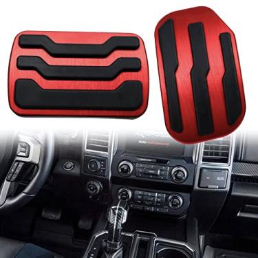 Imagem de KEEGTBOX Capas de pastilhas de pedal de gás de freio de alumínio antiderrapantes sem perfuração, capas de almofadas de pedal de acelerador compatíveis com acessórios Ford F150 Truck 2015 2016 2017