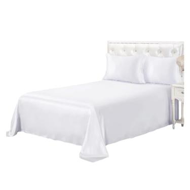 Imagem de Jogo de lençol de cama de seda com 3 peças de lençol de cima luxuoso Queen King com 2 fronhas e edredom (3 casais)