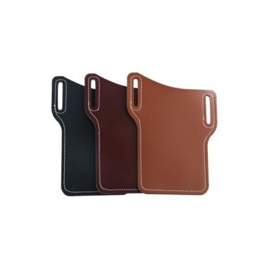 Imagem de Pokinge Bolsa de cintura de couro PU com 3 peças, bolsa para celular, mini clipe de cinto, capa para celular, coldre para cinto, pacote vintage, acessórios de telefone para homens
