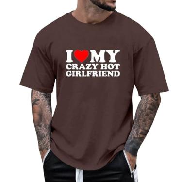 Imagem de Camiseta masculina "I Love My Hot Latina Girlfriend" de algodão para o dia dos namorados de verão pesada para namorada, 02 cafés, P