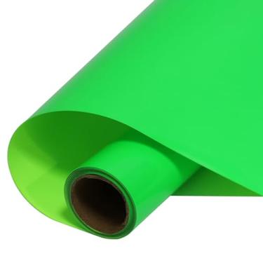 Imagem de FUNKAKA Rolos de vinil de transferência de calor HTV verde fluorescente, 30,5 cm x 3 m verde neon ferro em vinil para todas as máquinas de corte Vinil HTV elástico PU para camiseta fácil de cortar e