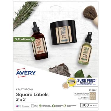 Imagem de Avery Etiquetas quadradas para impressoras a laser e jato de tinta, 5 cm x 5 cm, 300 etiquetas Kraft Brown (22846), (embalagem pode variar)