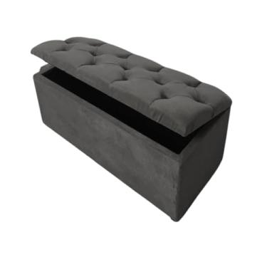 Imagem de Puff Baú Solteiro Capitonê 0,90m Pé De Cama Guarda Objetos Brinquedos Sapateira Decoração (Cinza Suede)