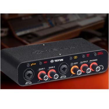 Imagem de TEYUN Interface de audio,placa de som profissional de canal USB 2.0 DC 5V de alta velocidade, função de monitor para gravação musical/Guitarra/computador/celular/reverberação, iluminação teyun Q26