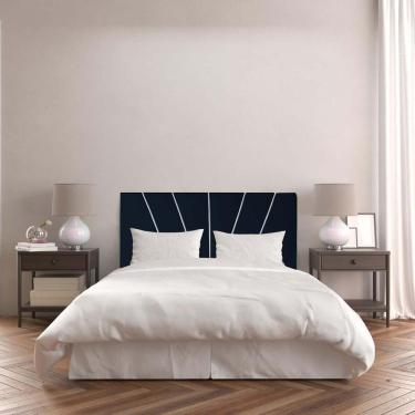 Imagem de Cabeceira Cama Box Queen Dallas 160cm Veludo Azul Marinho