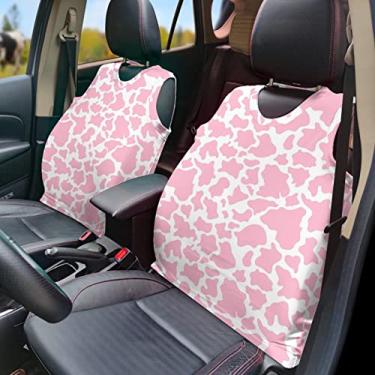 Imagem de GOSTONG Colete de capa de assento de carro com estampa de vaca rosa para homens e mulheres, protetor de assento com design antiderrapante serve na maioria dos carros e caminhões SUV