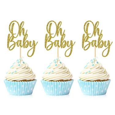 Imagem de 24 Pieces Oh Baby Cupcake Topper Gold Glitter Baby Shower Cake Decorations Boys Girls Birthday Party Supplies