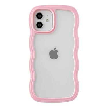 Imagem de Caseative Capa para iPhone 12, linda capa de telefone macia à prova de choque com moldura ondulada cacheada (rosa)