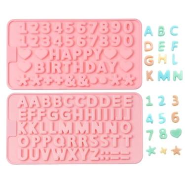 Imagem de Verdental Conjunto de moldes de silicone com número de letra pequeno conjunto de moldes de chocolate doce antiaderente para bolos de feliz aniversário molde de assar com conta-gotas (2 peças, rosa)