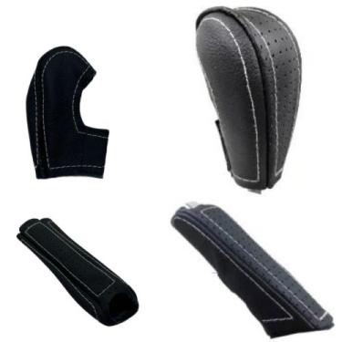 Imagem de Kit Capas Couro Manopla Câmbio Automático + Alavanca Freio de Mão Focu