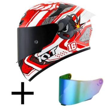 Imagem de Capacete KYT TT Course Super Mario Branco e Vermelho Mais Viseira Cama