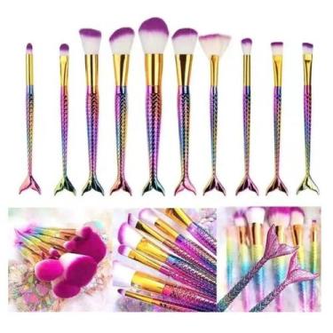 Imagem de Kit Pinceis Maquiagem Sereia 10 Peças Pincel - Lp Import