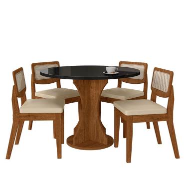 Imagem de Mesa Com 4 Cadeiras Redonda C/vidro Santorini Fre/pto/cor. Bege - M.a