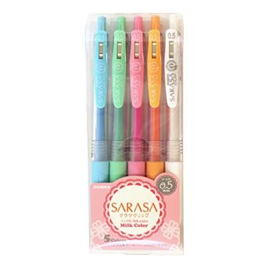 Imagem de ZEBRA Caneta esferográfica Sarasa Clip de tinta gel, 0,5 mm, cor leite, conjunto de 5 cores (JJ15-5C-MK)