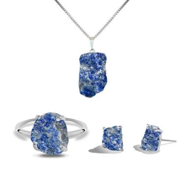 Imagem de Conjunto Natura Lápis Lazuli - Cristal Natural, Banho Ouro 18k