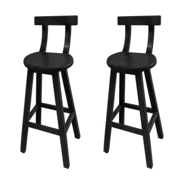 Imagem de Kit 2 Bancos Altos Bistrô de Madeira com Encosto Girafa Ideal para Bar