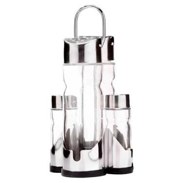 Imagem de Kit 2 Galheteiros De Mesa 4 Peças De Vidro Com Suporte Inox - Topmix