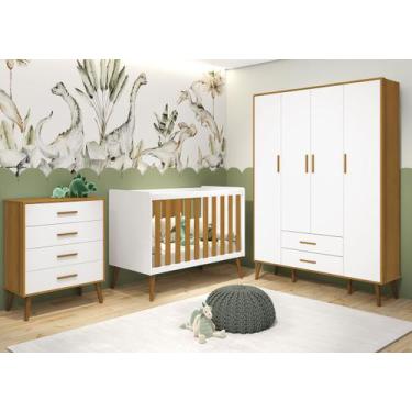 Imagem de Jogo de Quarto Retrô para Bebê Completo 4 Portas Isis Branco Fosco com