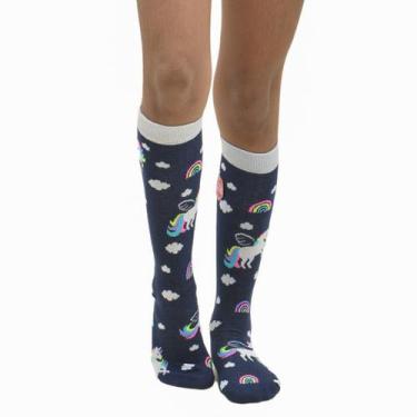 Imagem de Meia 3/4 infantil para meninas com elastano selene, 25 a 28, Marinho